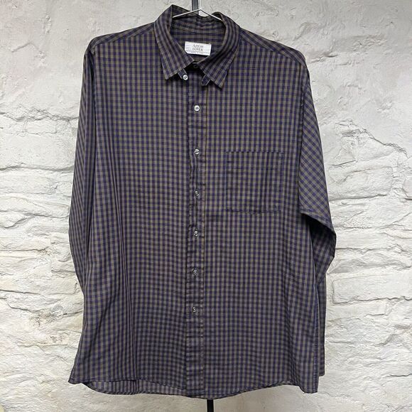 Vintage 80s 90s Arrow Loop Collar Chin Strap Check Plaid Long Sleeve Shirt USA - Picture 1 of 9